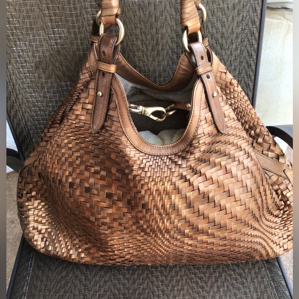 ❌SOLD❌ Cole Haan Genevieve Bronze Leather Woven Hobo Shoulder Bag - Picture 4 of 11